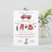 消防士の赤ちゃんシャワー物干し線 招待状 (スタンド正面)