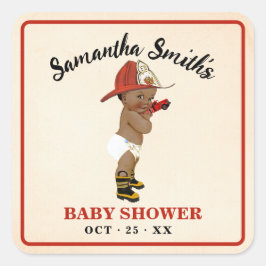 消防士の赤来ちゃんシャワーありがとう スクエアシール