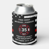 消防士の退職の薄い赤線マルチーズクロス 缶クーラー (缶正面)