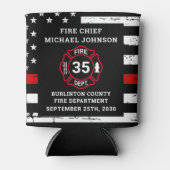 消防士の退職の薄い赤線マルチーズクロス 缶クーラー (正面)