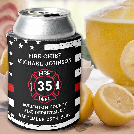 消防士の退職の薄い赤線マルチーズクロス 缶クーラー