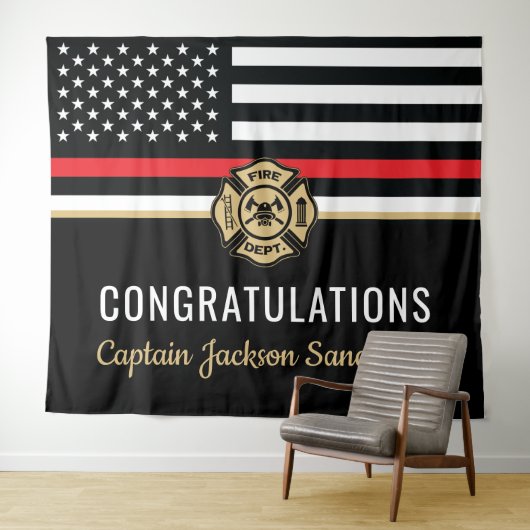 消防士の退職の赤線のフラグおめでとう タペストリー (インサイチュ(横))
