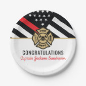 消防士の退職の赤線のフラグおめでとう ペーパープレート (正面)