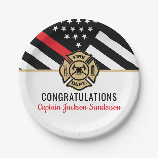 消防士の退職の赤線のフラグおめでとう ペーパープレート (正面)