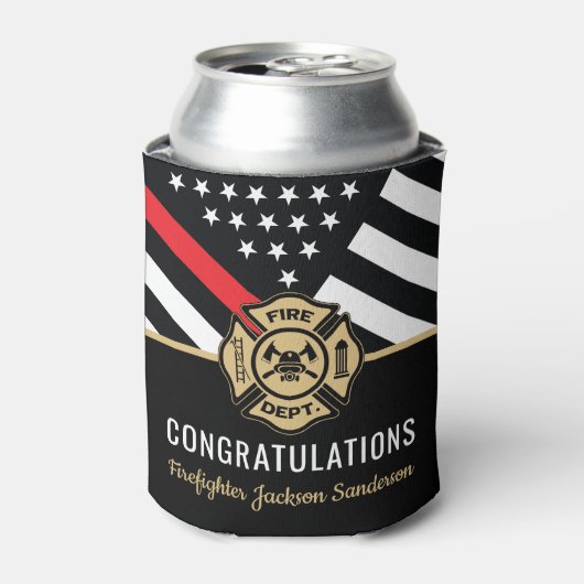 消防士の退職の赤線のフラグおめでとう 缶クーラー (缶正面)