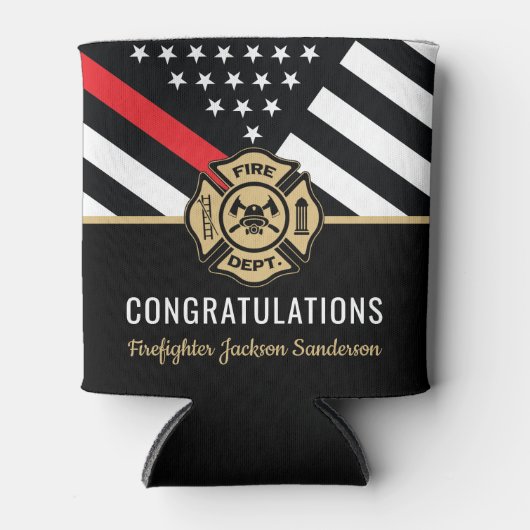 消防士の退職の赤線のフラグおめでとう 缶クーラー (正面)