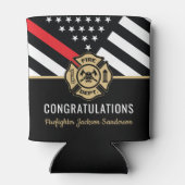 消防士の退職の赤線のフラグおめでとう 缶クーラー (裏面)