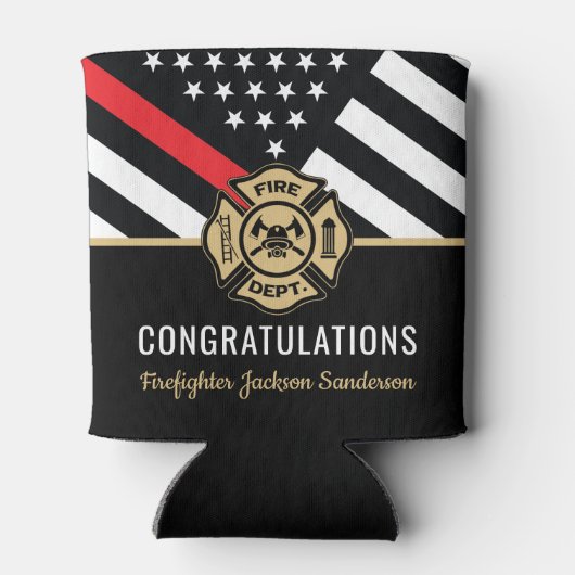 消防士の退職の赤線のフラグおめでとう 缶クーラー (裏面)