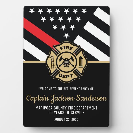 消防士の退職の赤線の旗へようこそ フォトプラーク (正面)