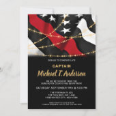 消防士の退職アメリカ国旗の薄い赤い線 招待状 (正面)