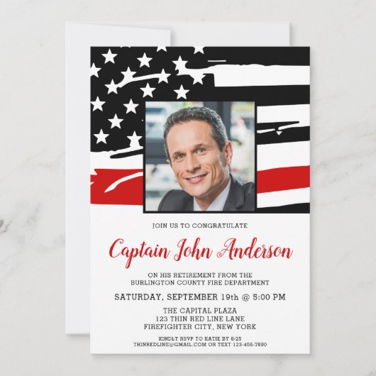 消防士の退職パーソナライズされた写真パーティー 招待状 (正面)