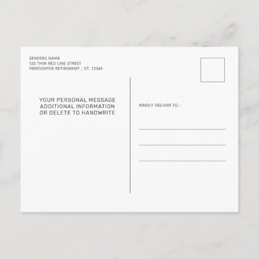 消防士の退職パーティの招待状はがき インビテーションポストカード (裏面)