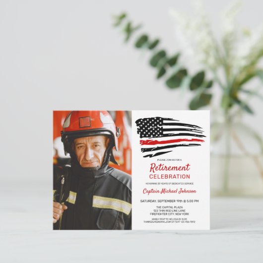消防士の退職パーティの招待状はがき インビテーションポストカード (スタンド正面)