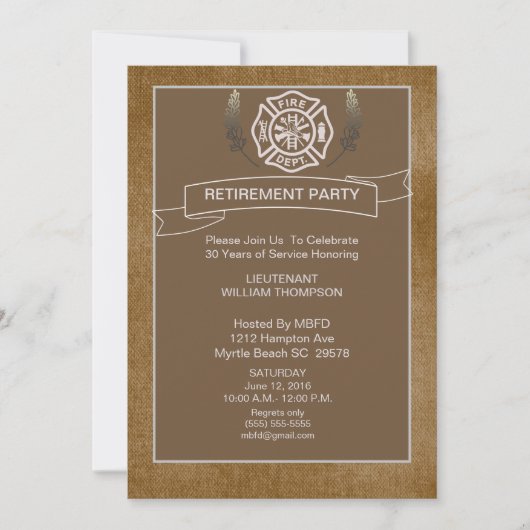 消防士の退職パーティの招待状 招待状 (正面)