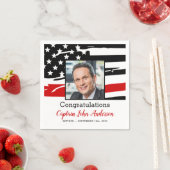 消防士の退職パーティー写真薄い赤線 スタンダードカクテルナプキン (インサイチュ)