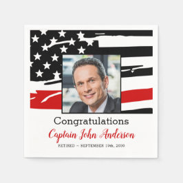 消防士の退職パーティー写真薄い赤線 スタンダードカクテルナプキン