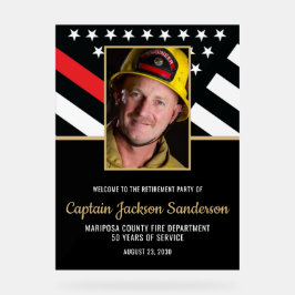 消防士の退職パーティー消防士の写真 アクリルサイン