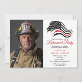 消防士の退職パーティー薄い赤線の写真 招待状 (正面)