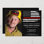 消防士の退職パーティー薄い赤線の写真 招待状 (正面/裏面)