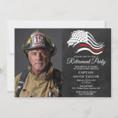 消防士の退職パーティー薄い赤線の写真 招待状 (正面)