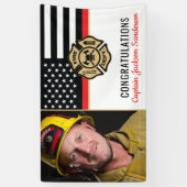 消防士の退職パーティー薄い赤線の写真 横断幕 (縦)