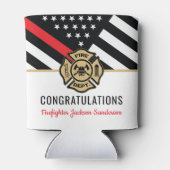 消防士の退職パーティー薄い赤線の消防士 缶クーラー (裏面)