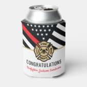 消防士の退職パーティー薄い赤線の消防士 缶クーラー (缶裏面)