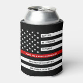 消防士の退職パーティー薄い赤線 缶クーラー (缶正面)