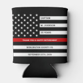 消防士の退職パーティー薄い赤線 缶クーラー (裏面)