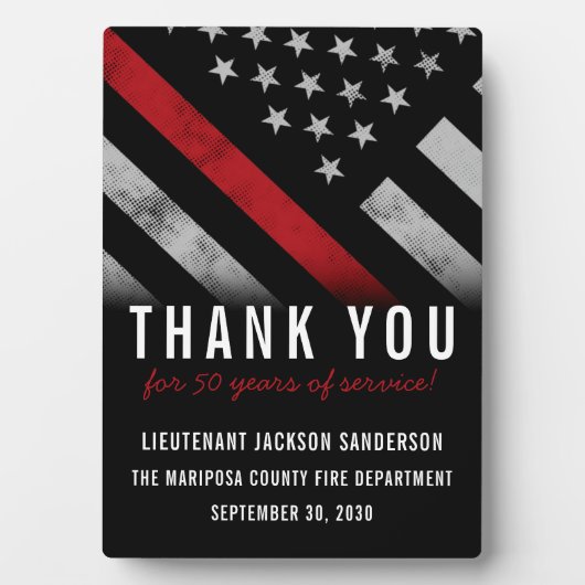 消防士の退職パーティー記念日レッドライン フォトプラーク (正面)