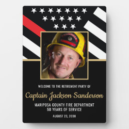 消防士の退職パーティー赤い線のフラグ写真 フォトプラーク