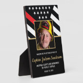 消防士の退職パーティー赤い線のフラグ写真 フォトプラーク (側面)