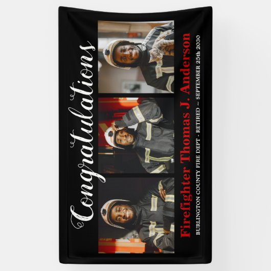 消防士の退職フォトコラージュ薄い赤線 横断幕 (縦)