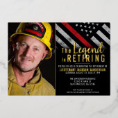 消防士の退職レッドライン旗ファイアマンの写真 箔招待状 (正面)