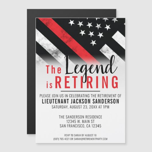 消防士の退職レッドライン旗消防士 マグネット招待状 (正面/裏面)