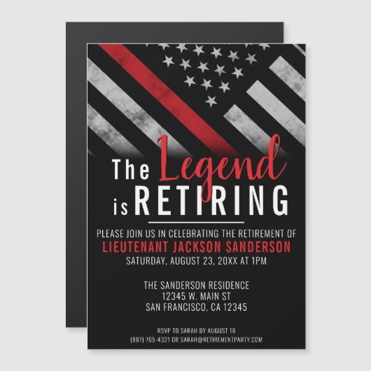 消防士の退職レッドライン旗消防士 マグネット招待状 (正面/裏面)
