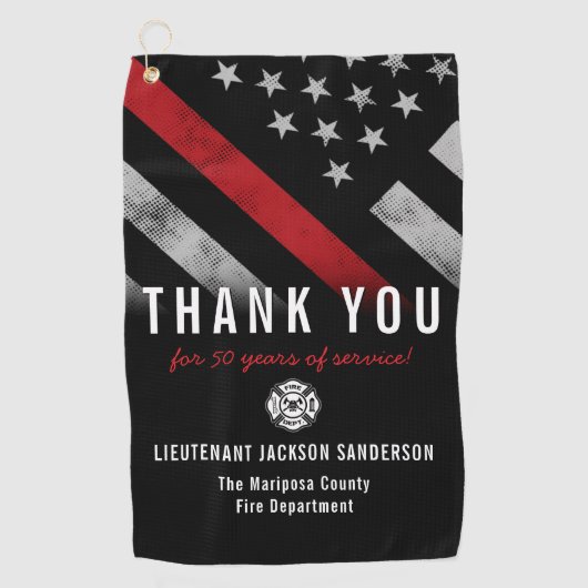 消防士の退職記念レッドライン国旗 ゴルフタオル (正面)