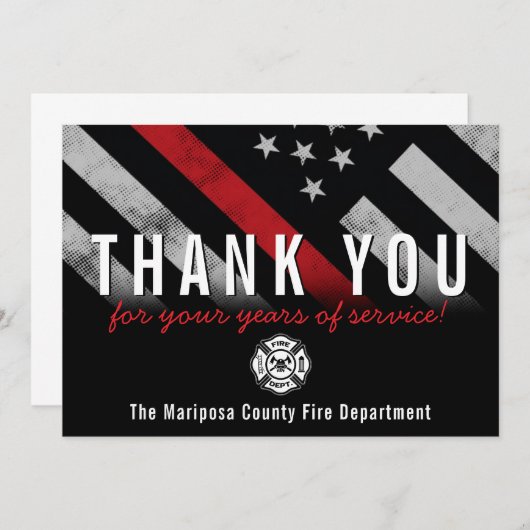 消防士の退職記念レッドライン国旗 サンキューカード (正面/裏面)