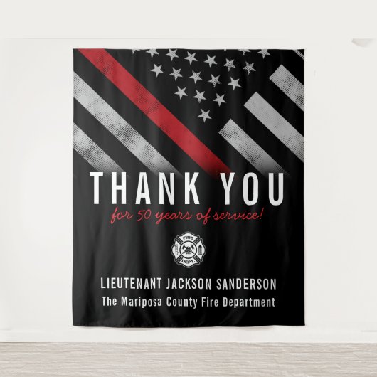 消防士の退職記念レッドライン国旗 タペストリー (正面)