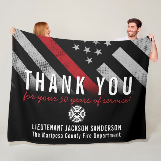 消防士の退職記念レッドライン国旗 フリースブランケット (インサイチュ)