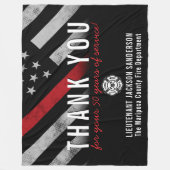 消防士の退職記念レッドライン国旗 フリースブランケット (正面)