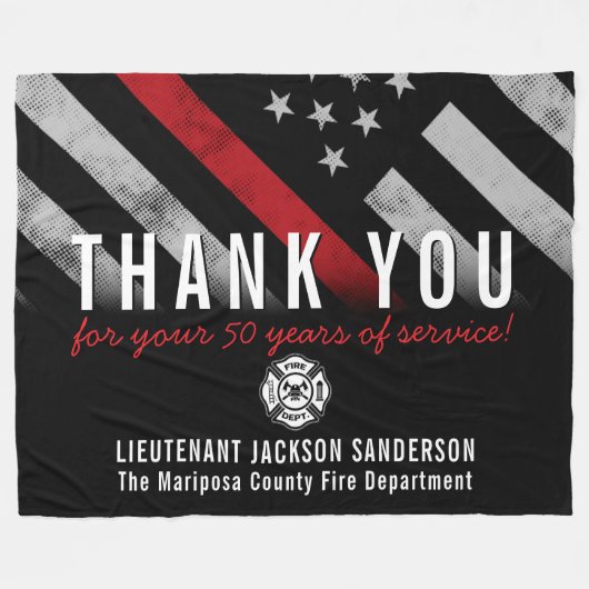 消防士の退職記念レッドライン国旗 フリースブランケット (正面(横))