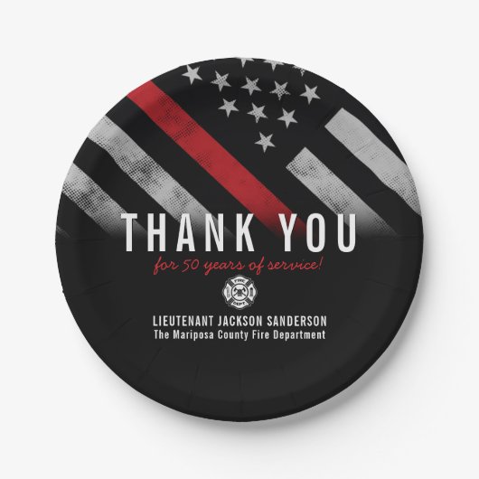 消防士の退職記念レッドライン国旗 ペーパープレート (正面)
