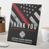 消防士の退職記念レッドライン国旗 台座サイン (インサイチュ)