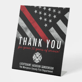 消防士の退職記念レッドライン国旗 台座サイン