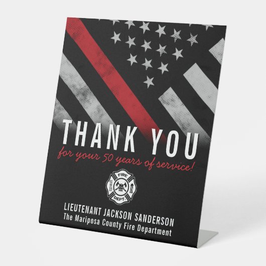 消防士の退職記念レッドライン国旗 台座サイン (正面)