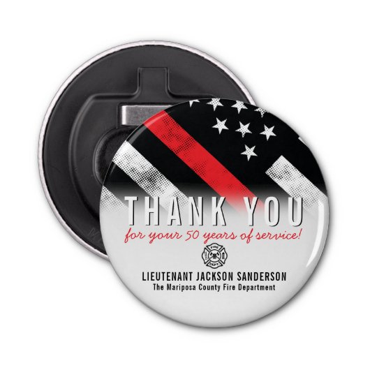 消防士の退職記念レッドライン国旗 栓抜き (正面)