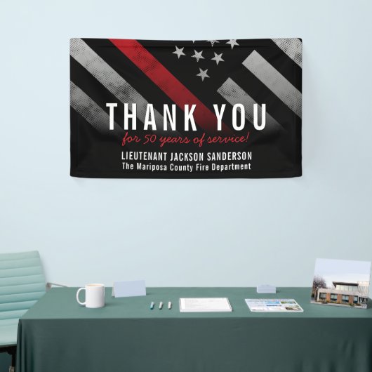 消防士の退職記念レッドライン国旗 横断幕 (トレードショー)