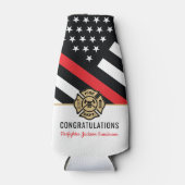 消防士の退職金の細い赤線のフラグおめでとう ボトルクーラー (正面)