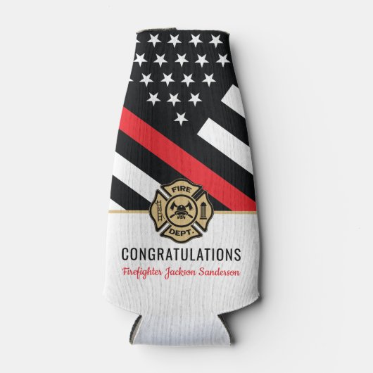 消防士の退職金の細い赤線のフラグおめでとう ボトルクーラー (正面)